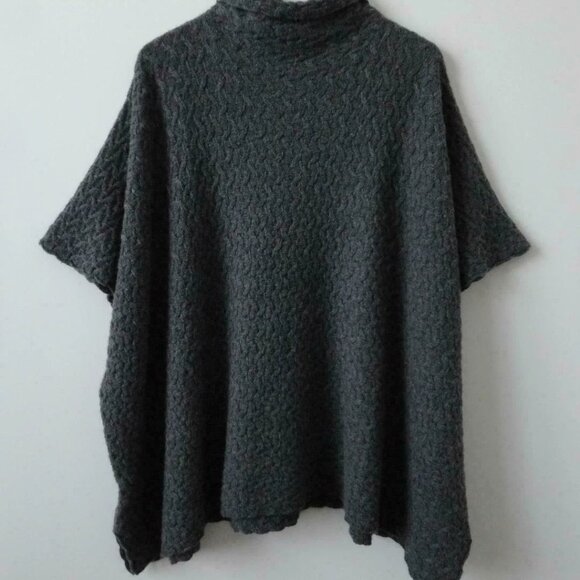 NWT ESKANDAR Grey Funnel Neck Half Cable 2 Ply Cashmere Poncho Sweater OS - Picture 7 of 7